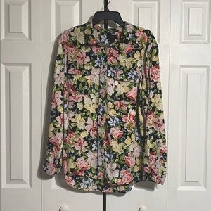 Investments button down floral blouse top shirt size XL